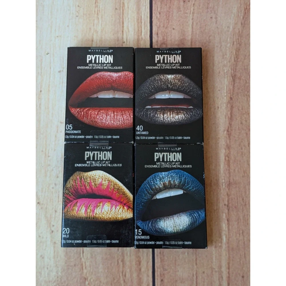 4 Pk Maybelline Python Metallic Lip Kit Passionate Venomous Wild Untamed‎
